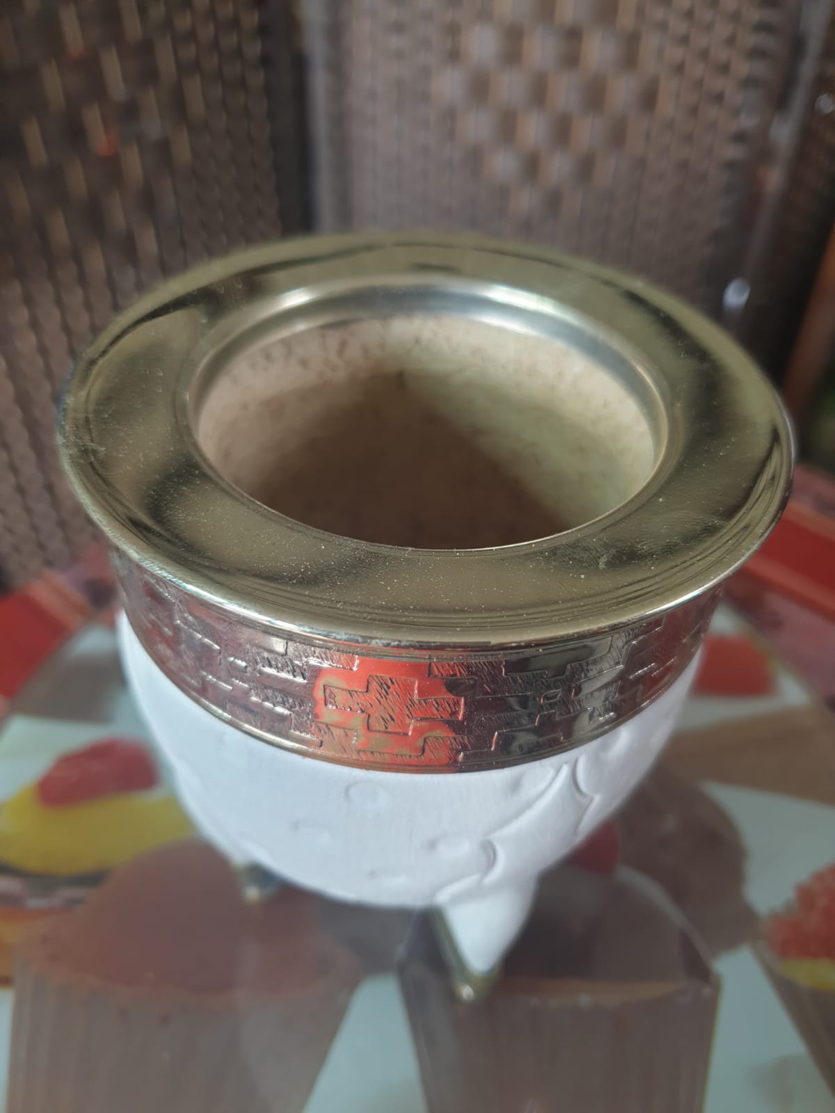 Pumpkin Gourd Artesanal Mate imperial  – Handcrafted - white leather