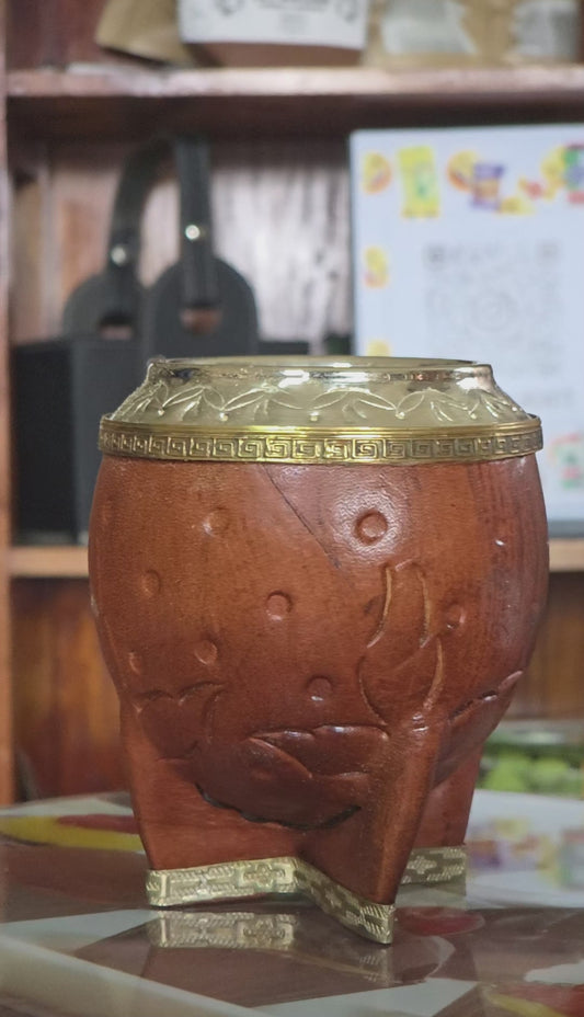 Pumpkin Gourd Artesanal Mate bronze  – Handcrafted with Alpaca Virola-